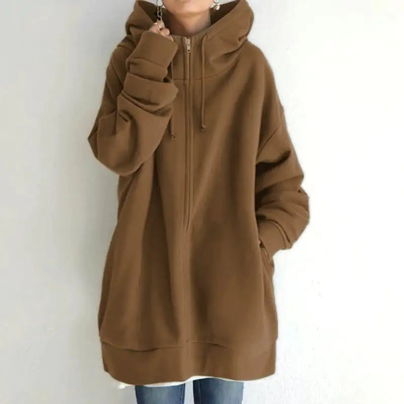 Zipper Hooded Plus Size Fleece Sweatshirt