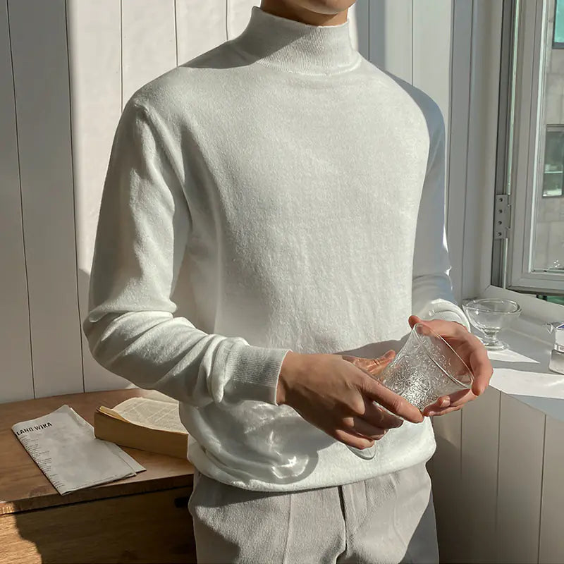Korean Men's Thick Knit Half Turtleneck Sweater