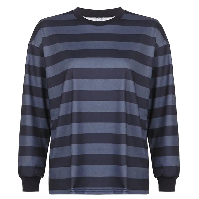 Women's Striped Long Sleeve Crew Neck Sweatshirt