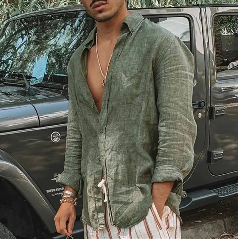 2024 Men's Long Sleeve Cotton Linen Button Shirt