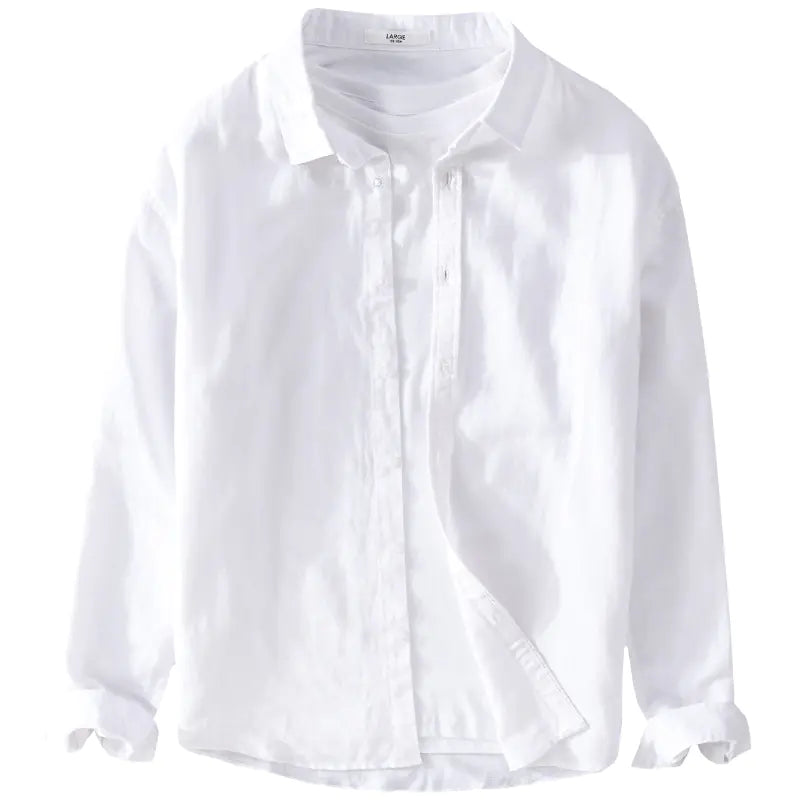 Men's Casual White Linen Long Sleeve Shirt 9206