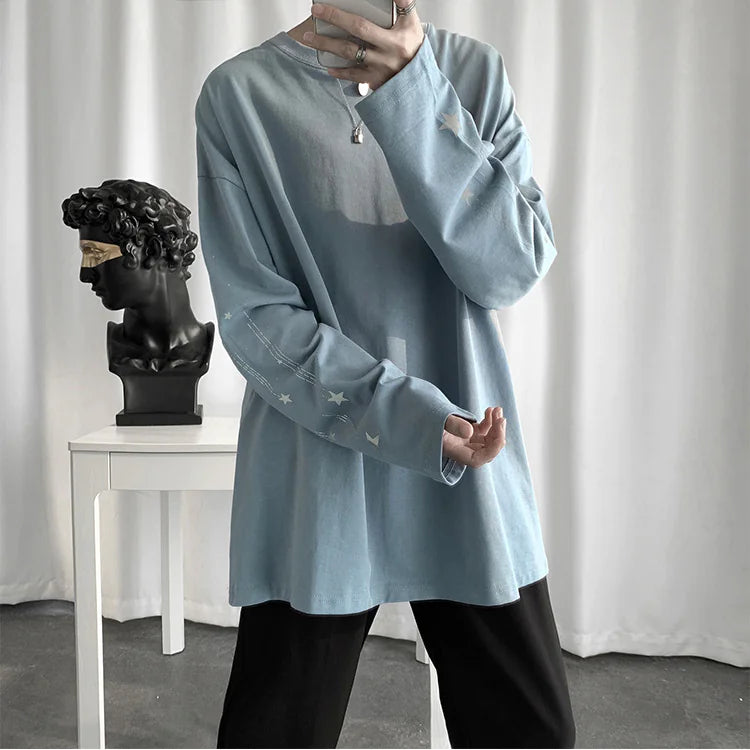 Chic Korean Style Loose Long Sleeve T-Shirt for Men