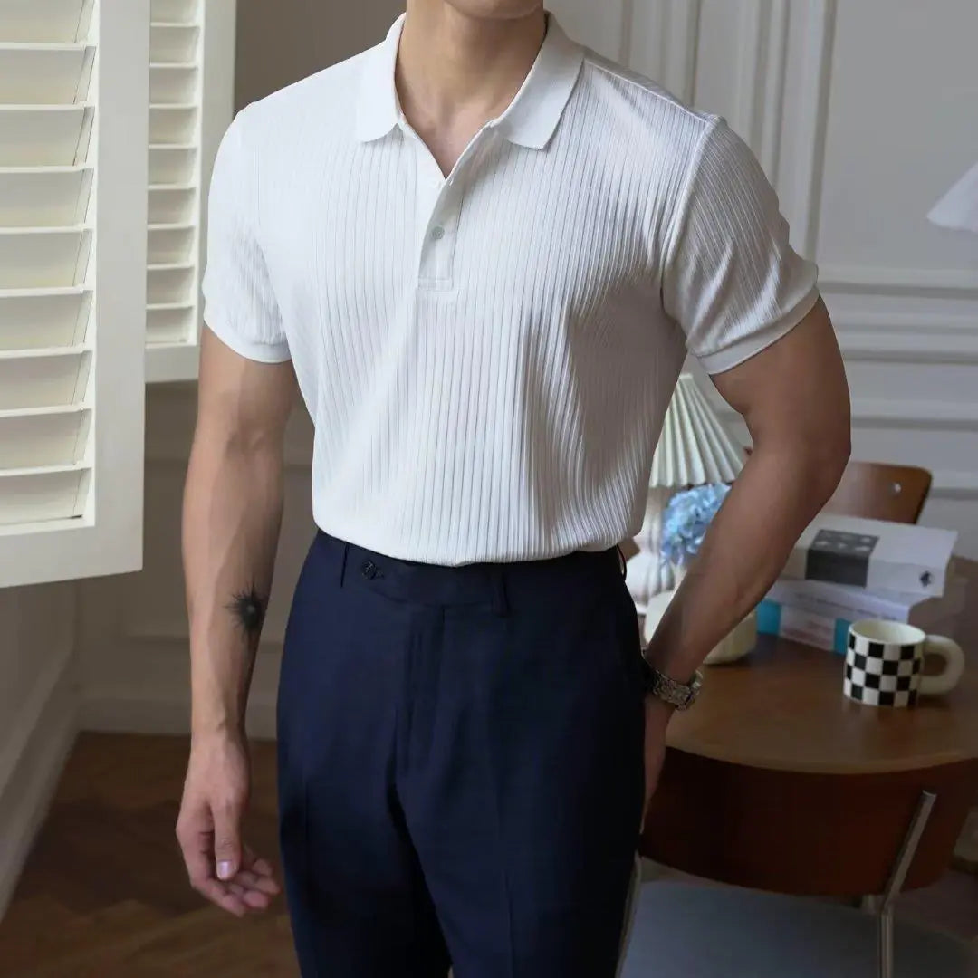 2023 Men's Slim Fit Short Sleeve Polo Shirt - White