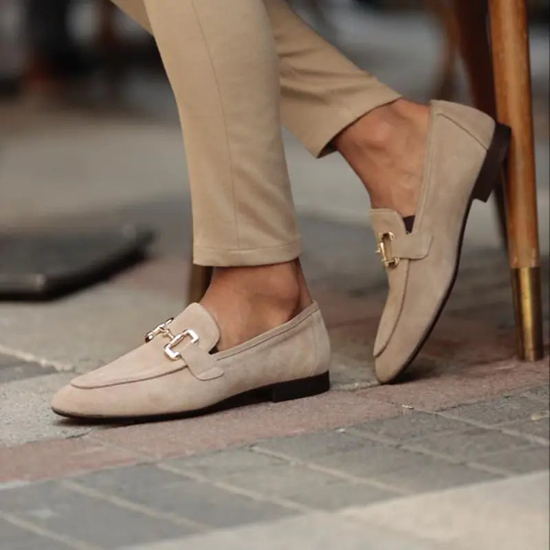 Men's Beige Suede Casual Loafers - Breathable Slip-On