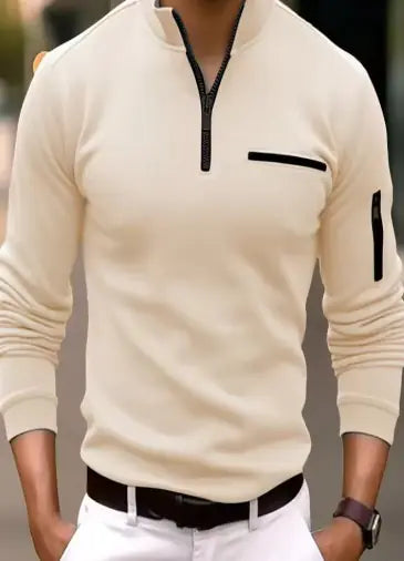 Men’s Casual Cotton Long Sleeve Polo Shirt