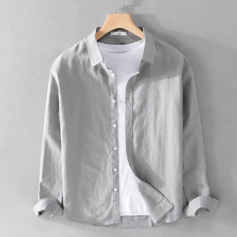 Men's Casual White Linen Long Sleeve Shirt 9206