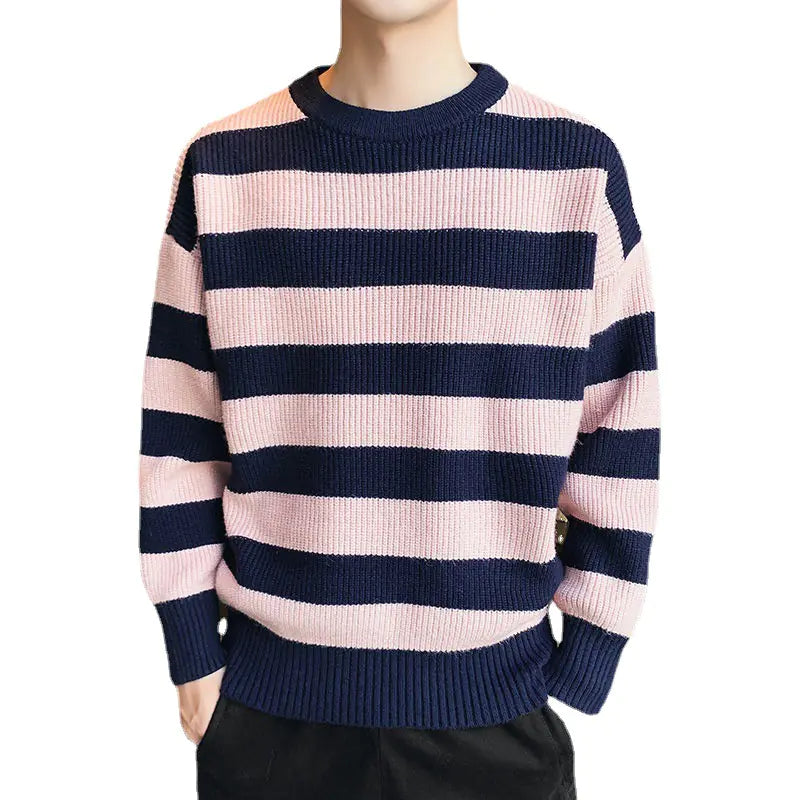 Men's Thick Knitted Round Neck Sweater for Autumn Winter