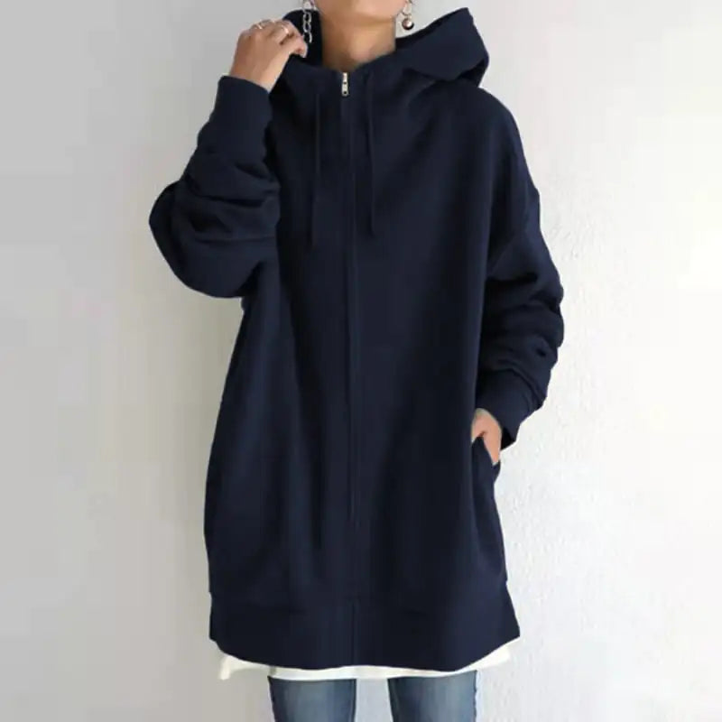 Zipper Hooded Plus Size Fleece Sweatshirt