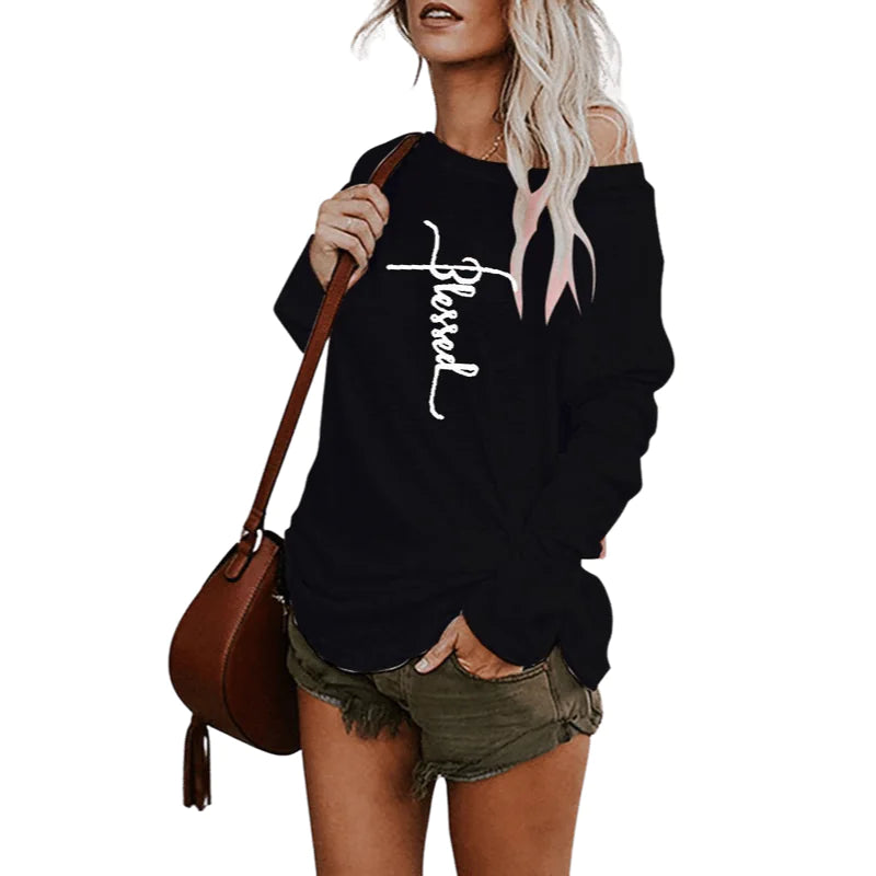 Women's Loose Fit Letter Print Long Sleeve T-Shirt