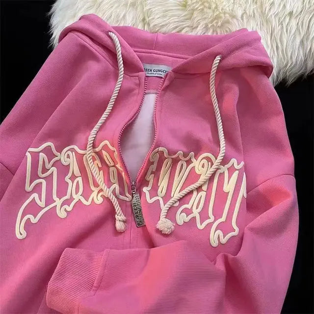 Vintage Harajuku Women's Zipper Hoodie - Y2K Street Wear