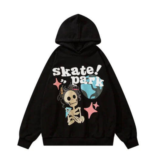 Retro High Street Hip Hop Cartoon Foam Print Hoodie