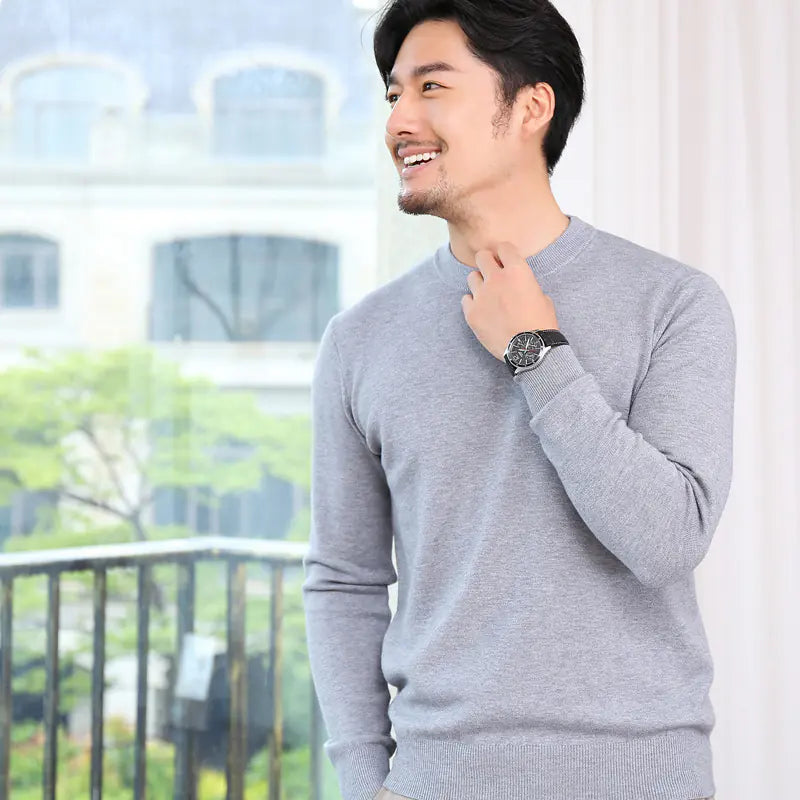 Men's Korean Style Round Neck Knit Sweater (Autumn/Winter)