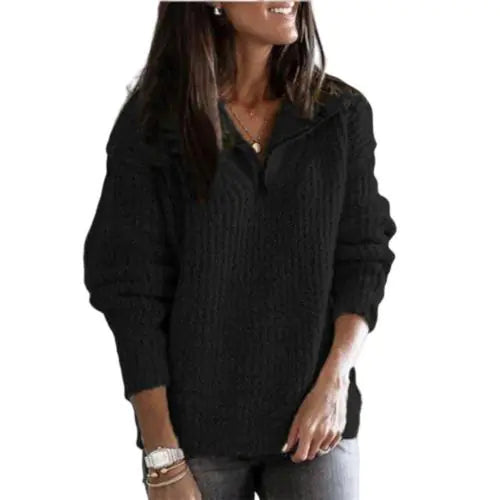Women’s Plus Size Black Half-Zip Long Sleeve Sweater