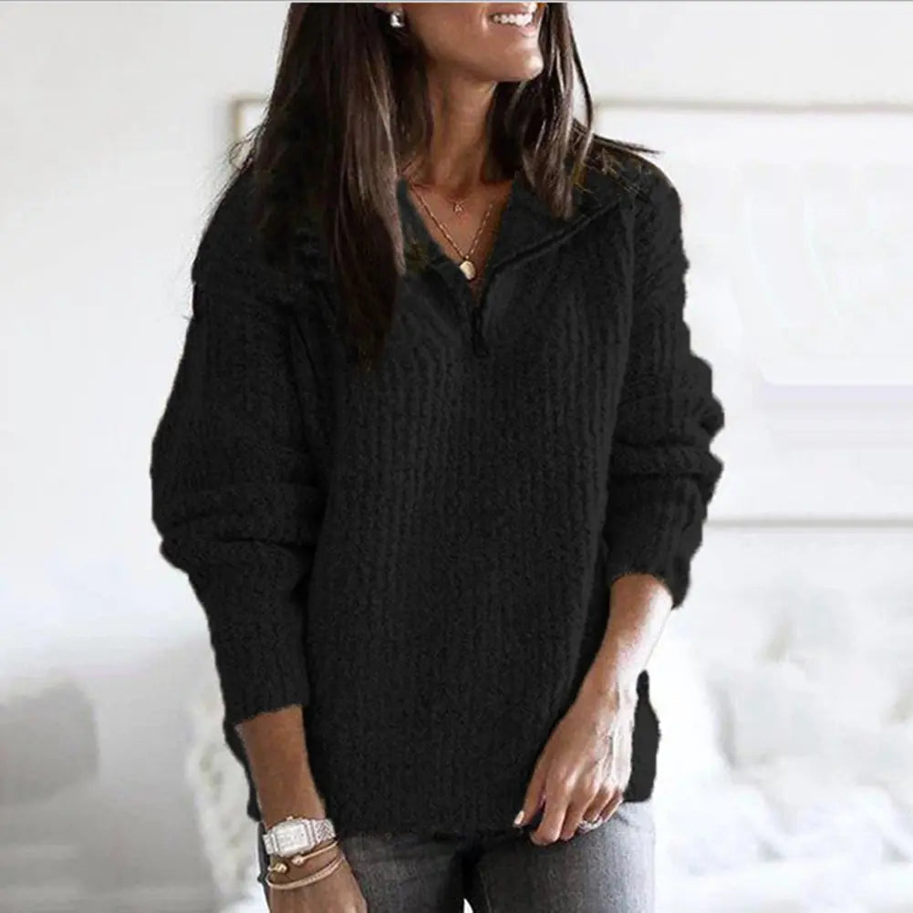 Women’s Plus Size Black Half-Zip Long Sleeve Sweater