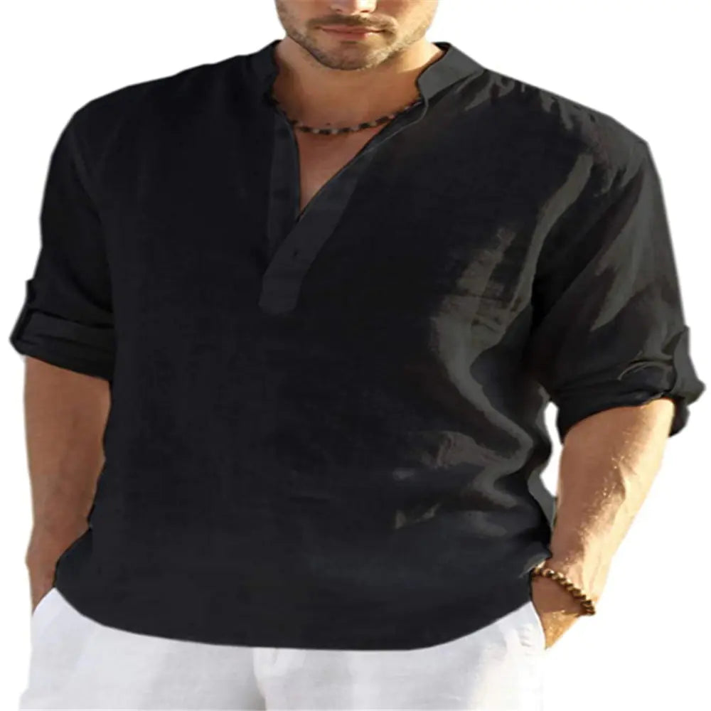 2023 Men's Casual Long Sleeve Cotton Linen Shirt