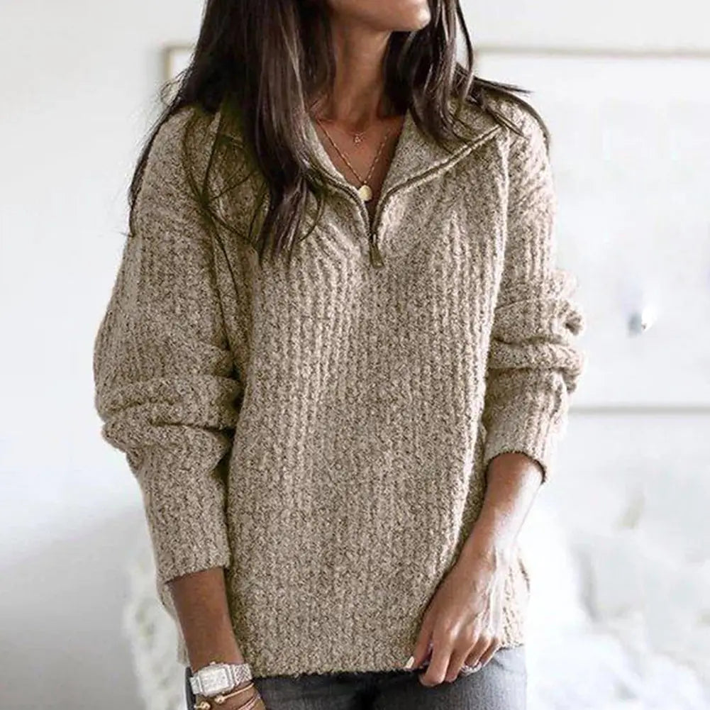 Women’s Plus Size Black Half-Zip Long Sleeve Sweater