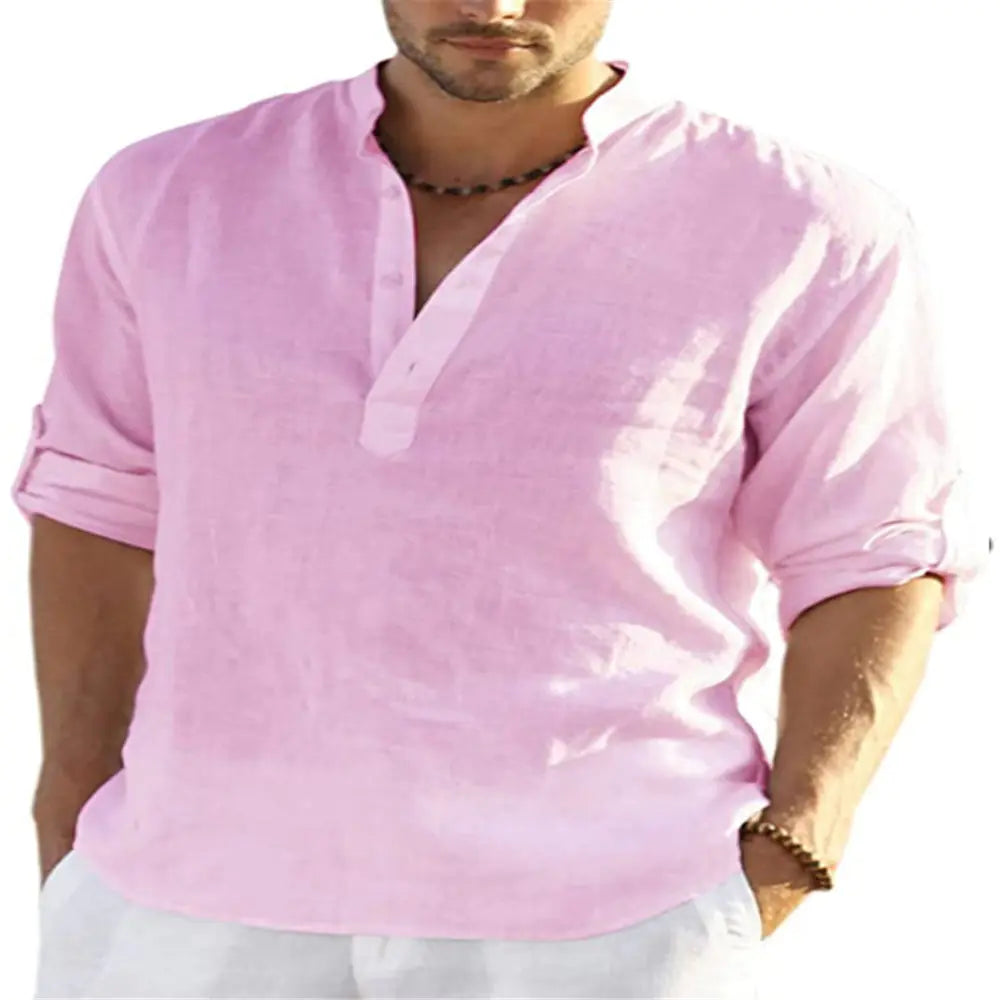 2023 Men's Casual Long Sleeve Cotton Linen Shirt
