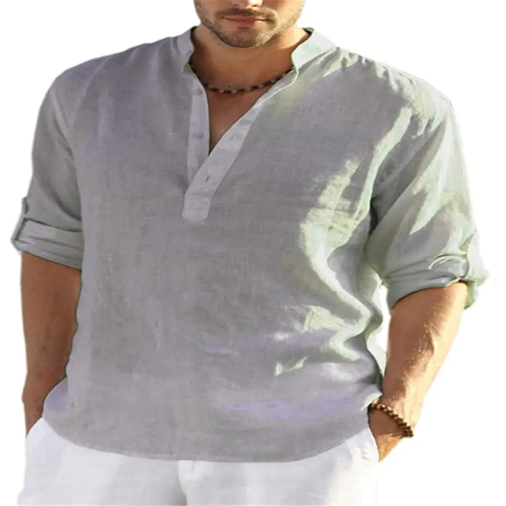 2023 Men's Casual Long Sleeve Cotton Linen Shirt
