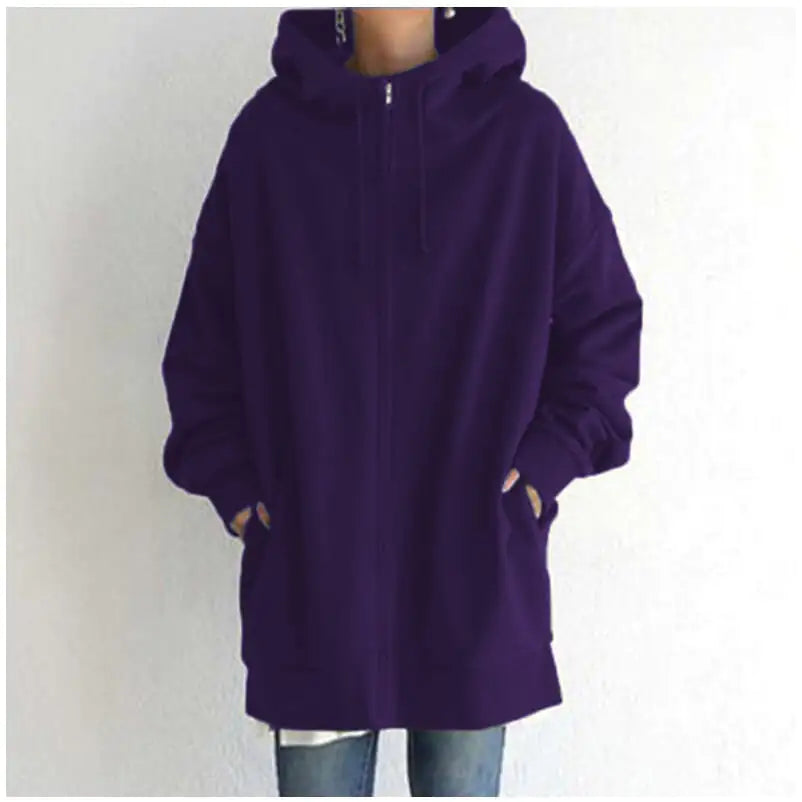 Zipper Hooded Plus Size Fleece Sweatshirt