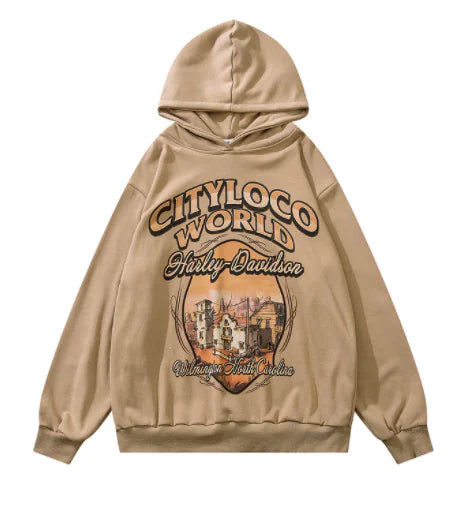 Retro High Street Hip Hop Cartoon Foam Print Hoodie