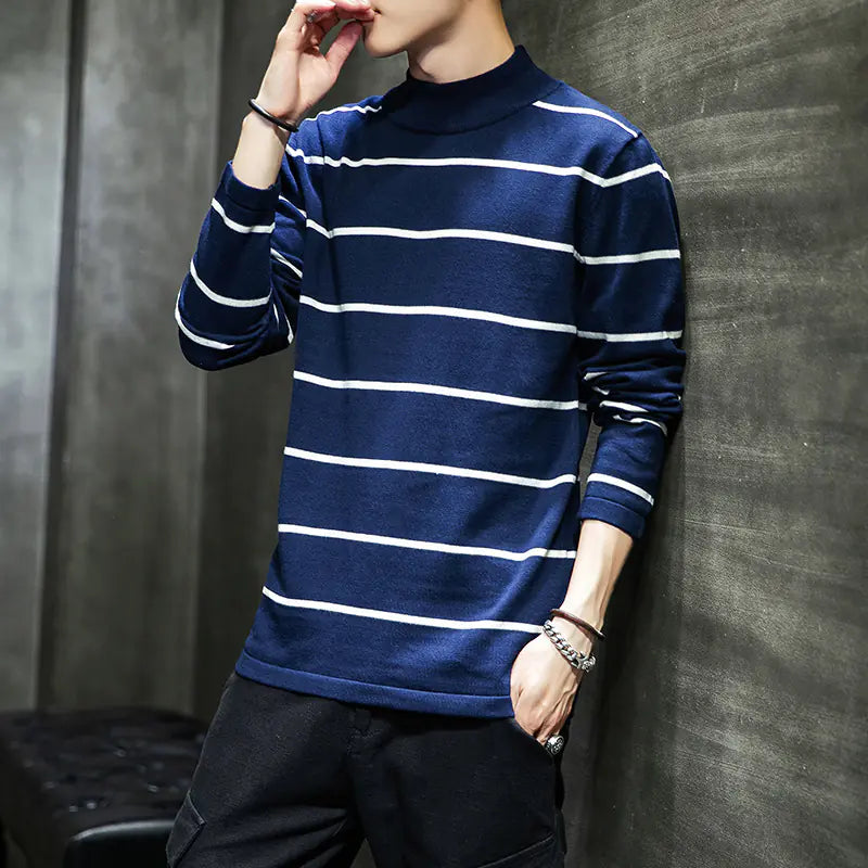 Men's Half Turtleneck Striped Sweater