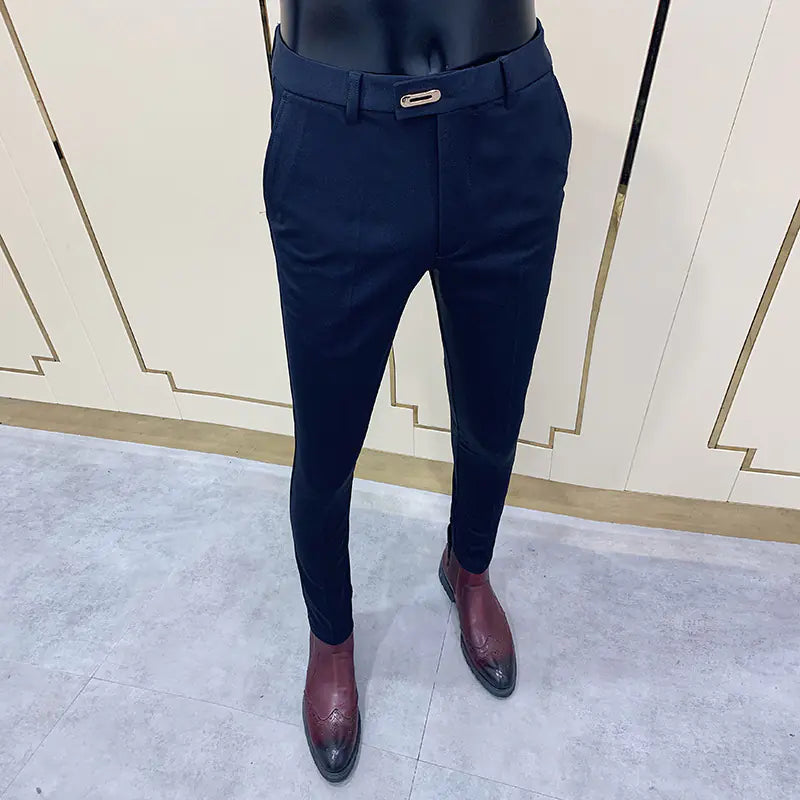 Men's Casual Business Suit Pants - Solid Color Fall Style
