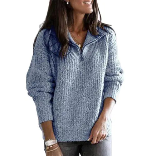 Women’s Plus Size Black Half-Zip Long Sleeve Sweater