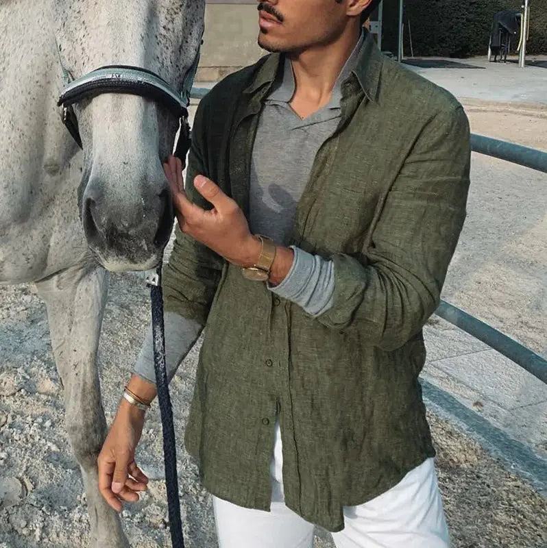2024 Men's Long Sleeve Cotton Linen Button Shirt