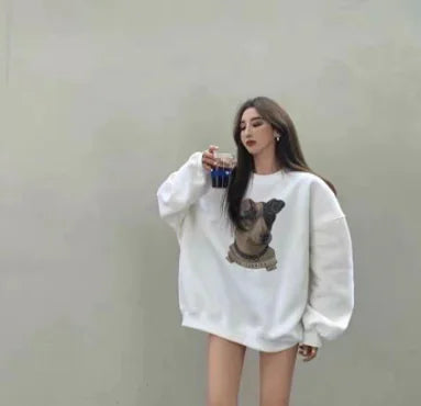 Loose Round Neck Printed Women's Sweater
