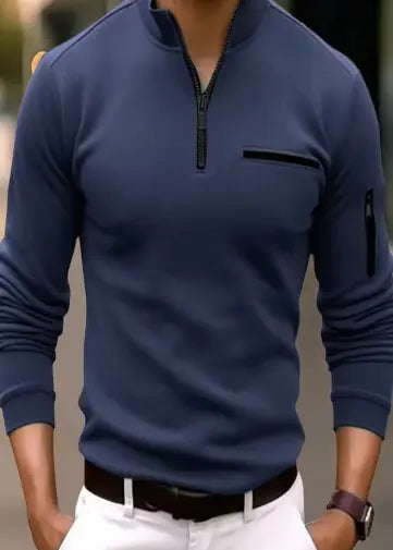 Men’s Casual Cotton Long Sleeve Polo Shirt