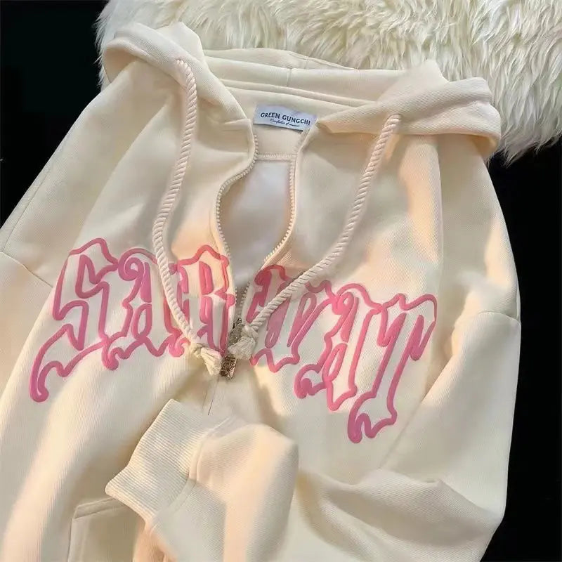 Vintage Harajuku Women's Zipper Hoodie - Y2K Street Wear