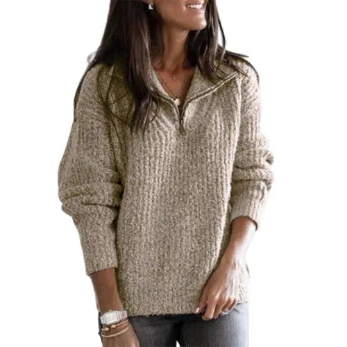 Women’s Plus Size Black Half-Zip Long Sleeve Sweater