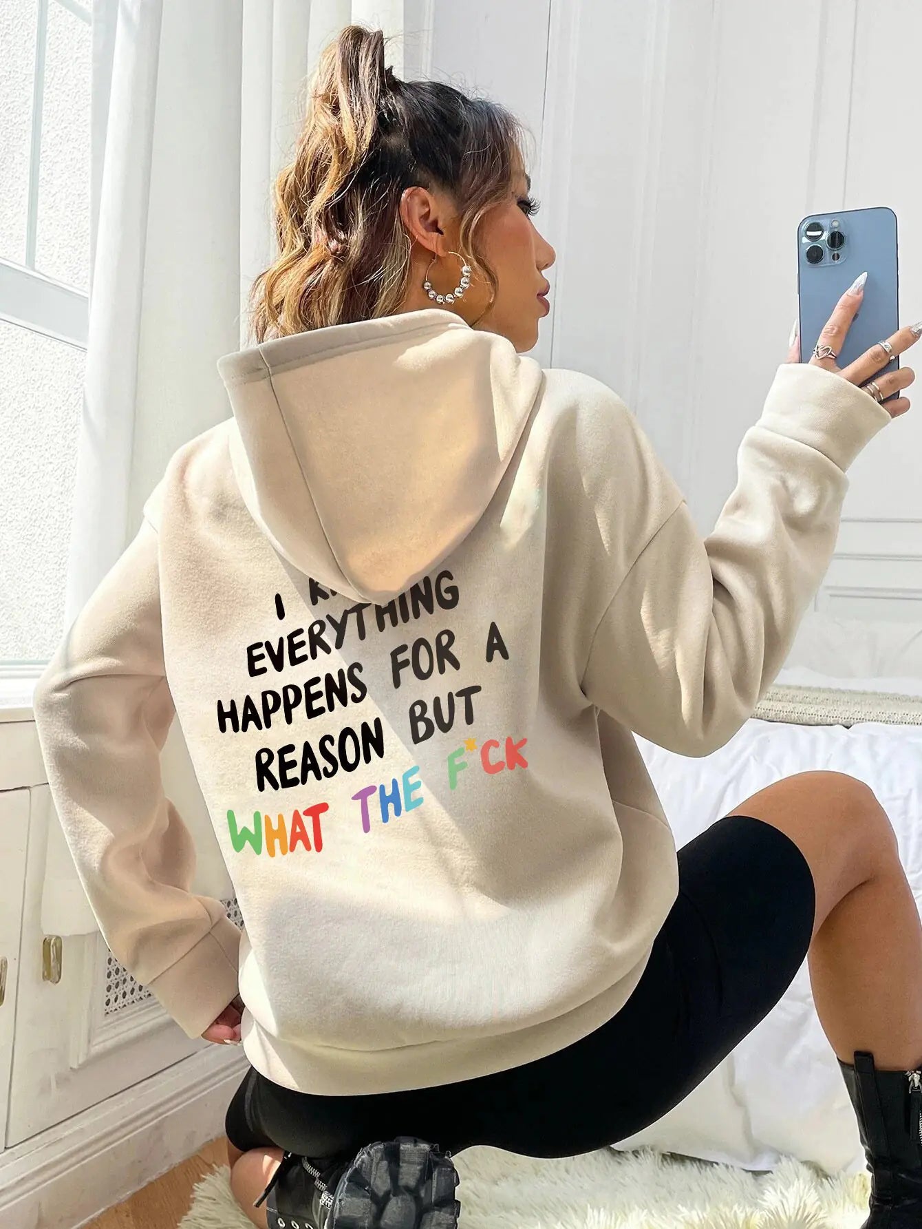 Women’s Hoodie with Drawstring and Letter Print