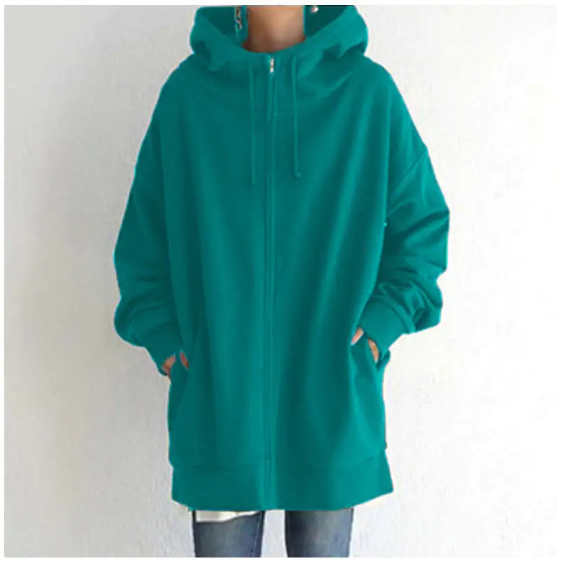 Zipper Hooded Plus Size Fleece Sweatshirt