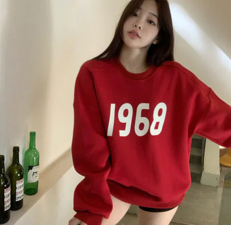 Women's Printed Loose Round Neck Pullover Sweater