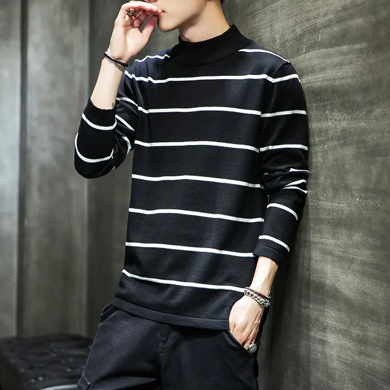 Men's Half Turtleneck Striped Sweater