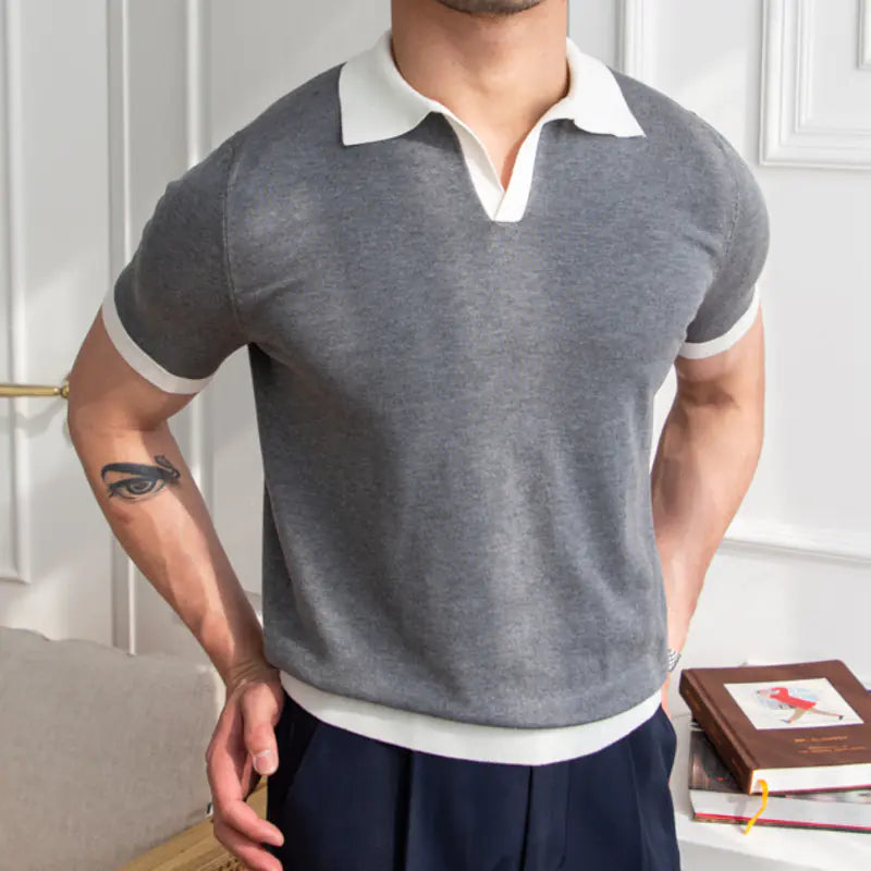 Men's Summer Red Polo Neck Slim Fit Short Sleeve Shirt