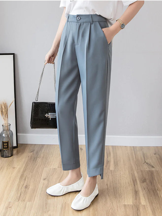 High Waist Cropped Chiffon Loose Straight Trousers