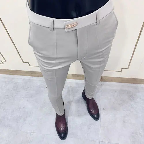 Men's Casual Business Suit Pants - Solid Color Fall Style