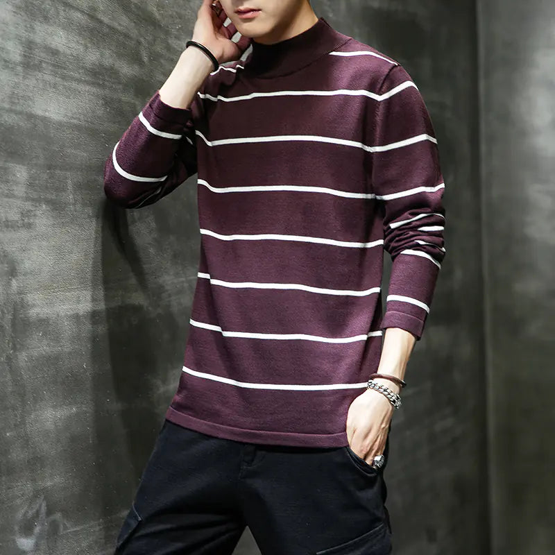 Men's Half Turtleneck Striped Sweater