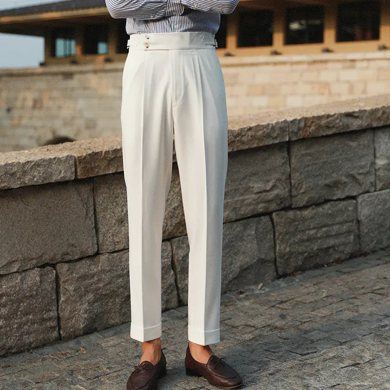 White High Waist Retro Business Pants with Buttons