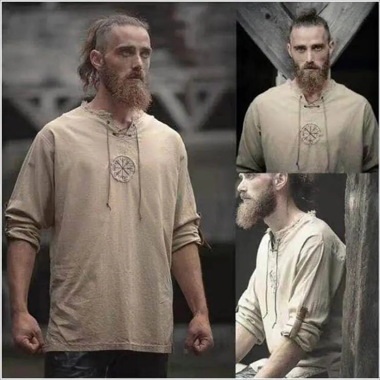 Embroidered Long-Sleeved Cotton Linen Tether Shirt