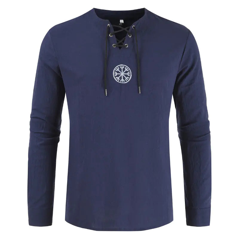 Embroidered Long-Sleeved Cotton Linen Tether Shirt