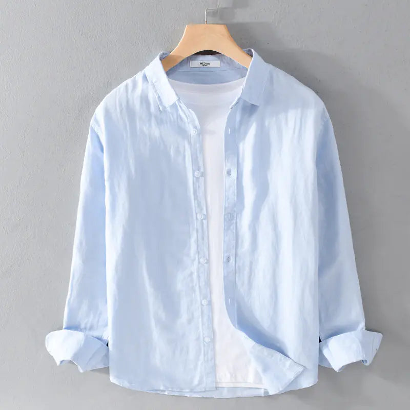 Men's Casual White Linen Long Sleeve Shirt 9206