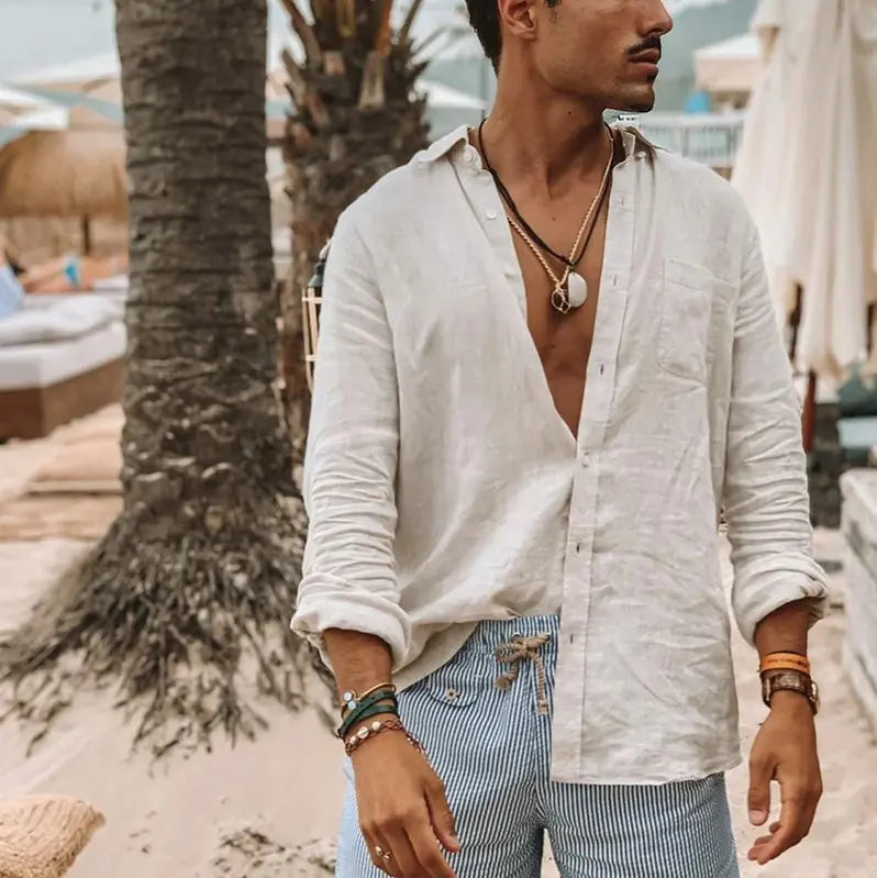 2024 Men's Long Sleeve Cotton Linen Button Shirt