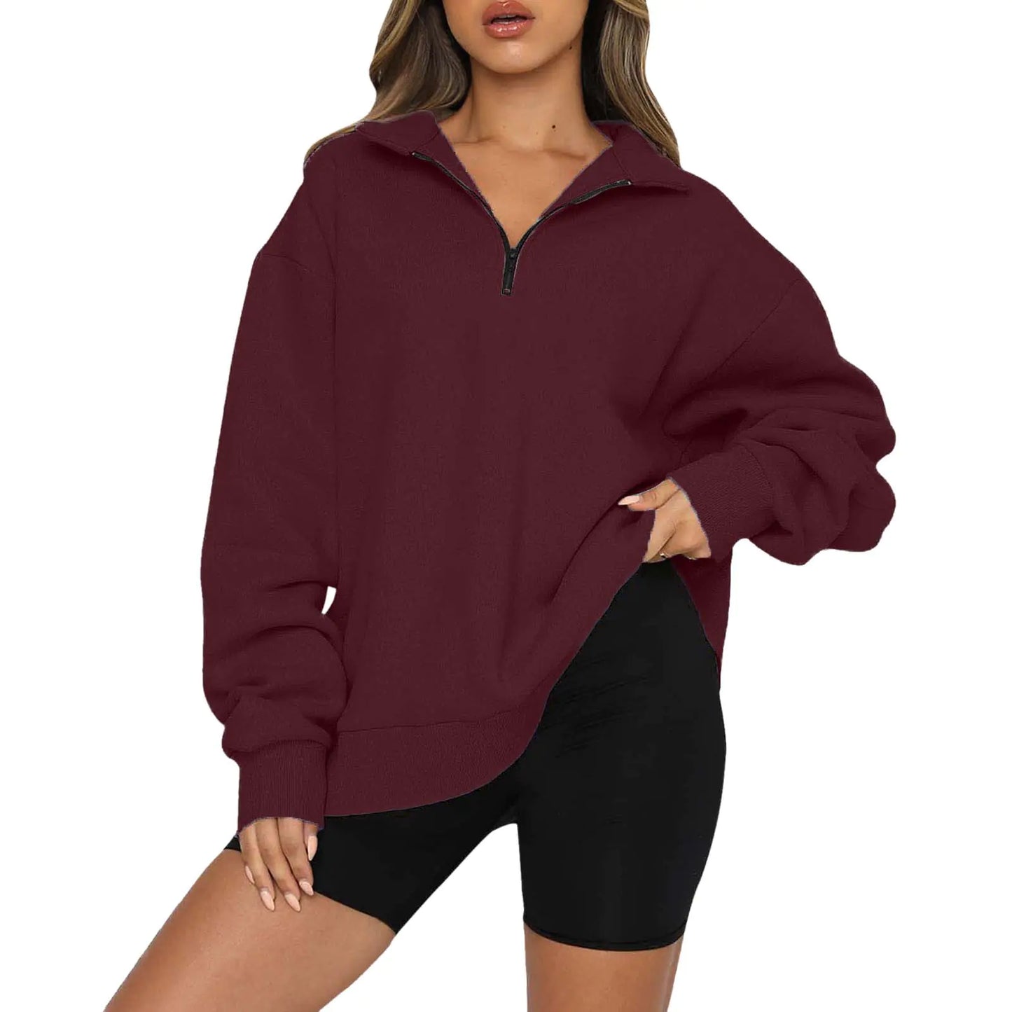 Plus Size Oversized Half Zip Pullover Sweatshirt