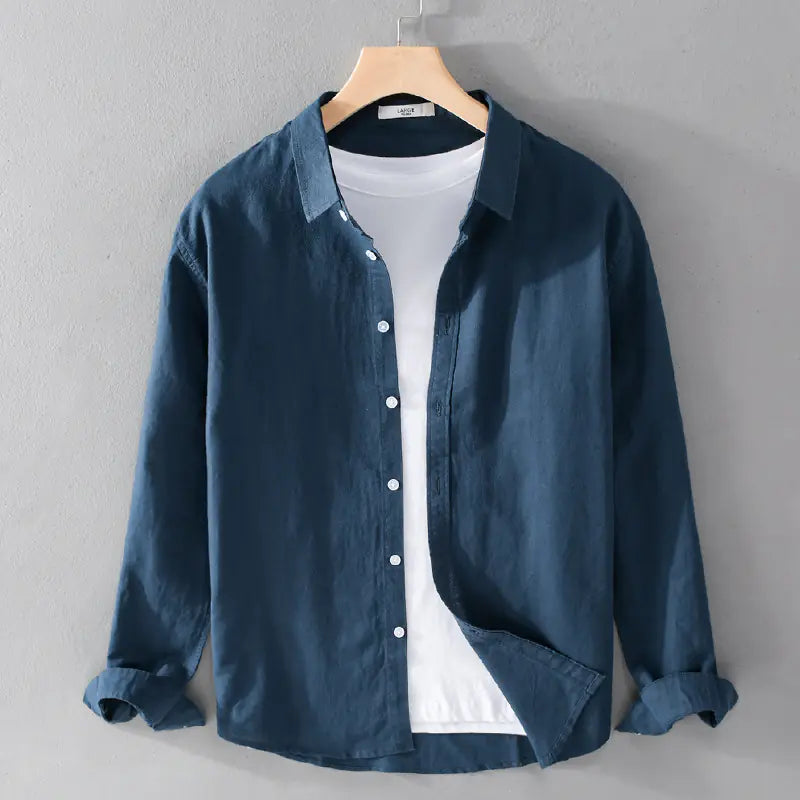 Men's Casual White Linen Long Sleeve Shirt 9206