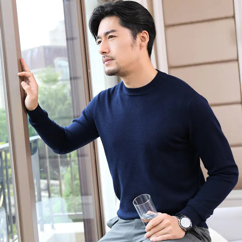 Men's Korean Style Round Neck Knit Sweater (Autumn/Winter)