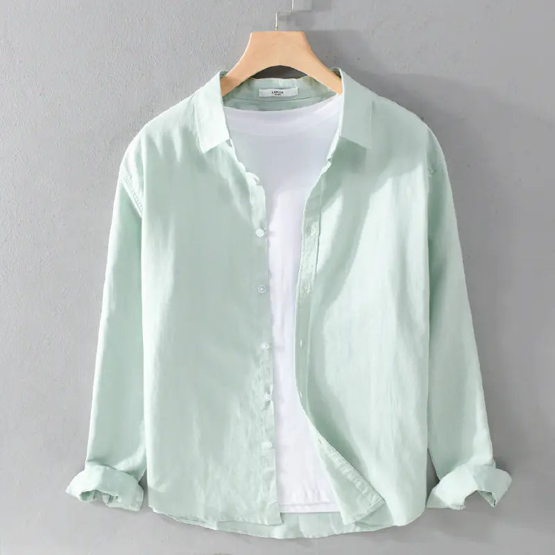 Men's Casual White Linen Long Sleeve Shirt 9206