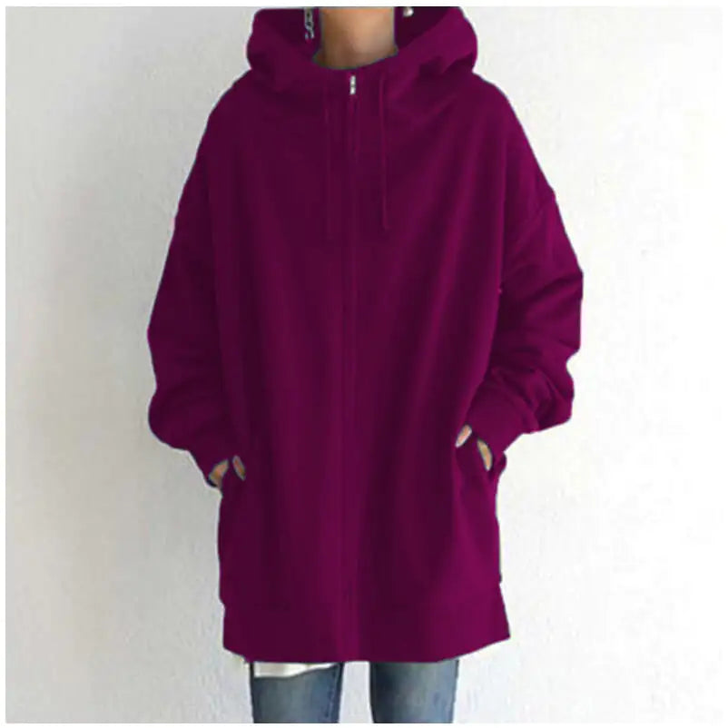 Zipper Hooded Plus Size Fleece Sweatshirt
